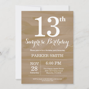 Invitation d'anniversaire 13 ans Rustic Surprise