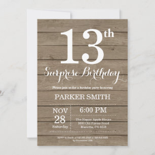 Invitation d'anniversaire 13 ans Rustic Surprise