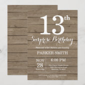 Invitation d'anniversaire 13 ans Rustic Surprise (Devant / Derrière)