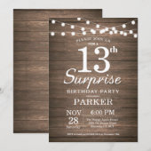 Invitation d'anniversaire 13 ans Rustique Surprise (Devant / Derrière)
