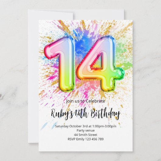 Invitation d'anniversaire 14 ans Arc-en-Ciel (Devant)