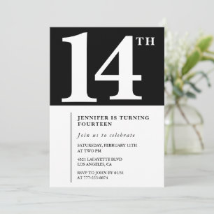 Invitation d'anniversaire 14 ans fille noir blanc