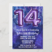 Invitation d'anniversaire 14 ans garçon bleu viole (Devant)