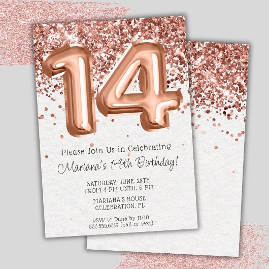Invitation d'anniversaire 14 ans Rose Gold