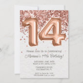 Invitation d'anniversaire 14 ans Rose Gold (Devant)