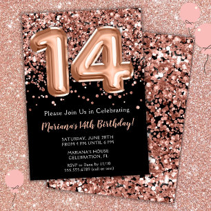 Invitation d'anniversaire 14 ans Rose noire Paille