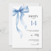 Invitation d'anniversaire 14 ans Ruban Bleu pour a (Devant)