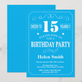 Invitation d'anniversaire 15 ans Bleu et Blanc (Devant / Derrière)