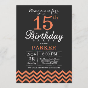 Invitation d'anniversaire 15 ans Chevron Noir et C