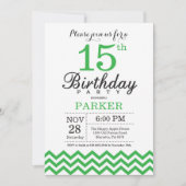Invitation d'anniversaire 15 ans Chevron Vert (Devant)