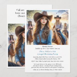 Invitation d'anniversaire 15 ans Cowgirl de l'Oues