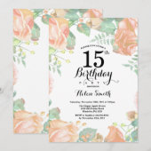 Invitation d'anniversaire 15 ans Fleur de Pêche Bo (Devant / Derrière)