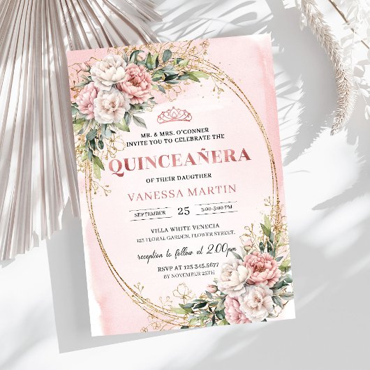 Invitation d'anniversaire 15 ans Fleurs roses past