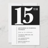 Invitation d'anniversaire 15 ans Noir Élégant Chic (Devant)