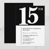 Invitation d'anniversaire 15 ans Noir Élégant Chic (Devant / Derrière)
