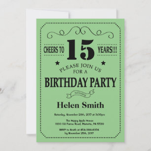 Invitation d'anniversaire 15 ans Noir et Vert