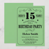 Invitation d'anniversaire 15 ans Noir et Vert (Devant / Derrière)