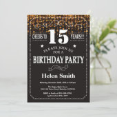 Invitation d'anniversaire 15 ans paillettes dorées (Debout devant)
