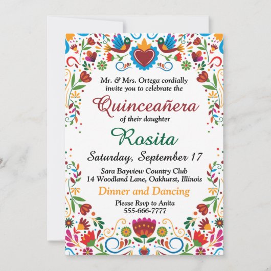 Invitation d'anniversaire 15 ans pour filles mexic (Devant)