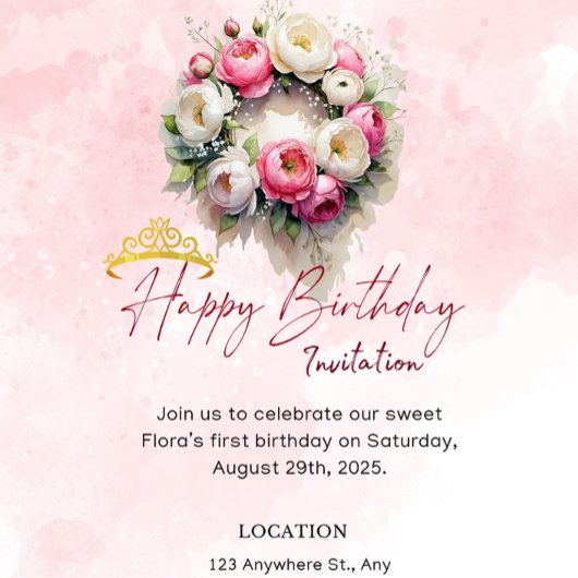Invitation d'anniversaire 15 ans Princesse Pastel