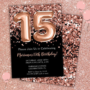 Invitation d'anniversaire 15 ans Rose noire Paille
