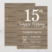 Invitation d'anniversaire 15 ans Rustic Surprise (Devant / Derrière)