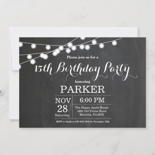 Invitation d'anniversaire 15 ans tableau noir (Devant)