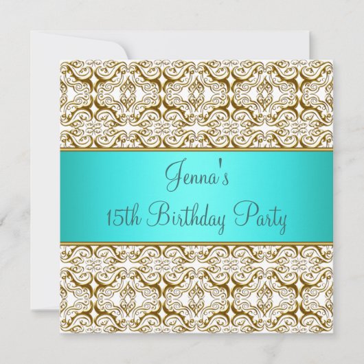 Invitation d'anniversaire 15 ans Turquoise Fête Tu (Devant)