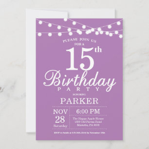 Invitation d'anniversaire 15 ans Violet Lavande Li