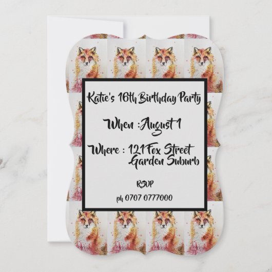 Invitation d'anniversaire 16 ans à l'aquarelle Ren (Devant)