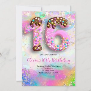 Invitation d'anniversaire 16 ans aquarelle rose et