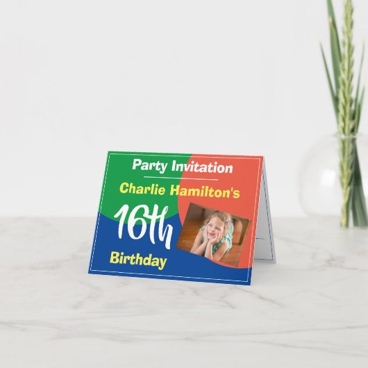Invitation d'anniversaire 16 ans avec photo (Devant)