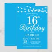 Invitation d'anniversaire 16 ans Bleu (Devant / Derrière)