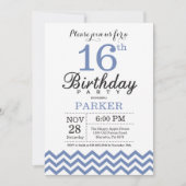 Invitation d'anniversaire 16 ans Bleu Chevron (Devant)