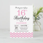 Invitation d'anniversaire 16 ans Chevron rose (Debout devant)