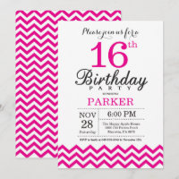 Invitation d'anniversaire 16 ans Chevron Rose Chau