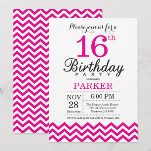 Invitation d'anniversaire 16 ans Chevron Rose Chau