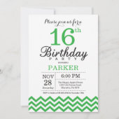 Invitation d'anniversaire 16 ans Chevron Vert (Devant)