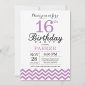Invitation d'anniversaire 16 ans Chevron Violet (Devant)