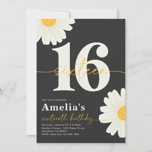 Invitation d'anniversaire 16 ans Daisy Sweet (Devant)