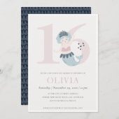 Invitation d'anniversaire 16 ans de sirène rose bl (Devant / Derrière)