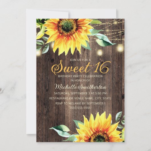 Invitation d'anniversaire 16 ans douce avec guirla (Devant)
