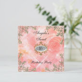 Invitation d'anniversaire 16 ans Fleurs roses (Debout devant)