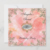 Invitation d'anniversaire 16 ans Fleurs roses (Devant)