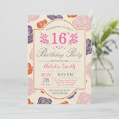 Invitation d'anniversaire 16 ans Fleurs Roses rose (Debout devant)