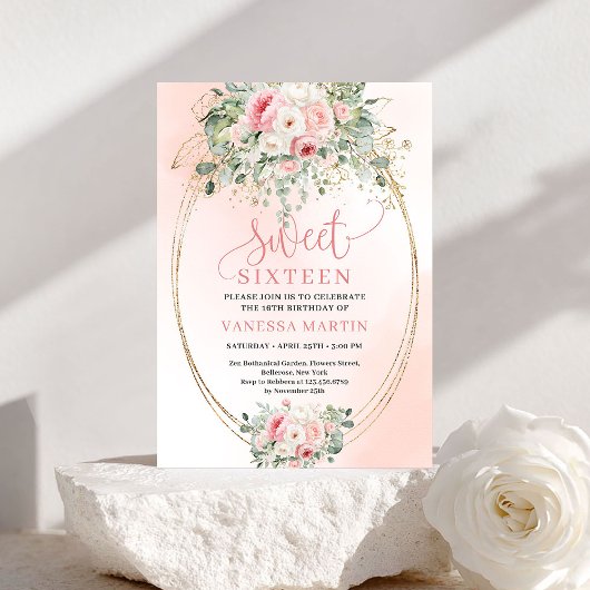 Invitation d'anniversaire 16 ans Floral Romantic B