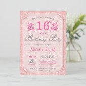 Invitation d'anniversaire 16 ans Florale Rose pour (Debout devant)