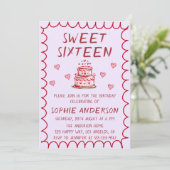 Invitation d'anniversaire 16 ans gâteau dessiné à  (Debout devant)