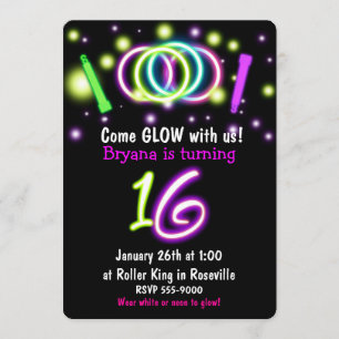 Invitation d'anniversaire 16 ans GLOW Lights Age 1