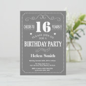 Invitation d'anniversaire 16 ans gris et blanc (Debout devant)